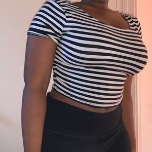 Black and White Striped Forever 21 Crop Top Size L